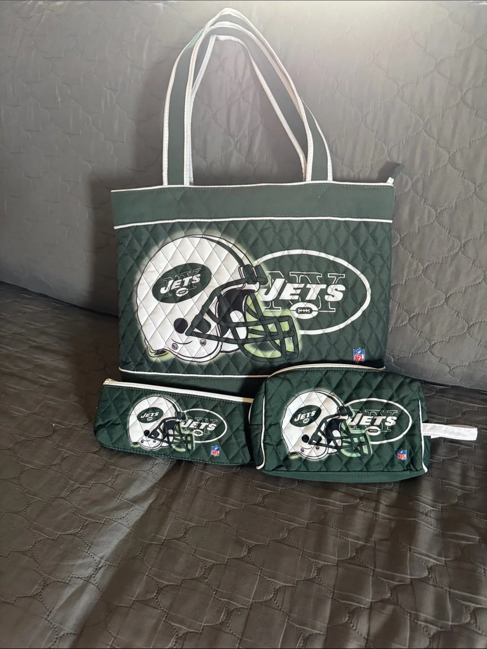 NFL New York Jets Quilted Tote and Pouches - Dark Green and White